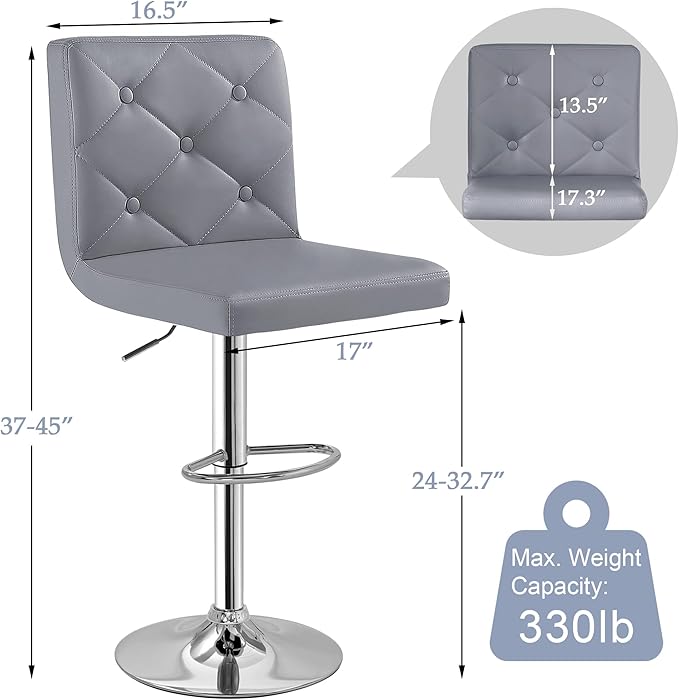 VECELO Adjustable Bar Stools Set of 2, Bar Height Stools - Image 2