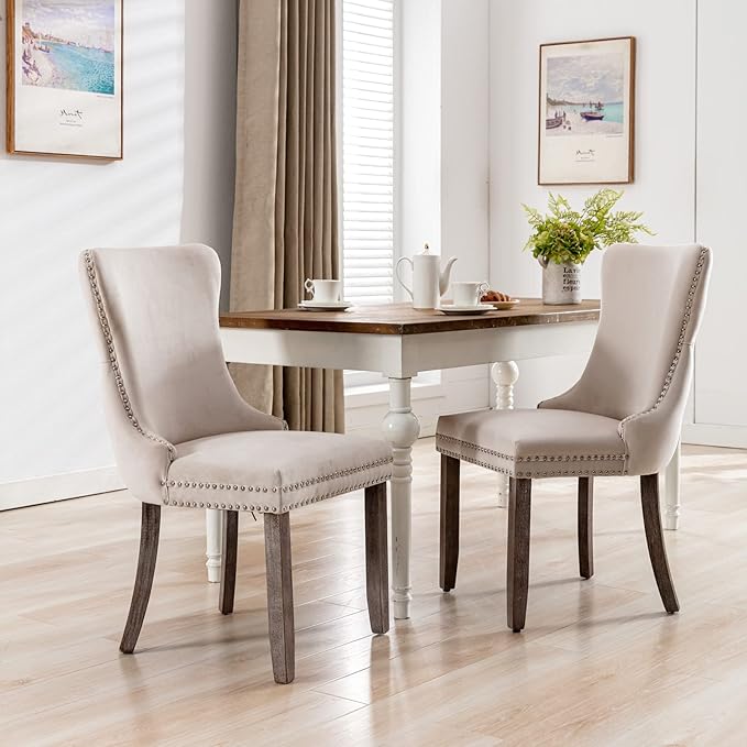 PacknWood Acosure Set of 2 Velvet Upholstered Wing-Back Dining Chair by Unknown