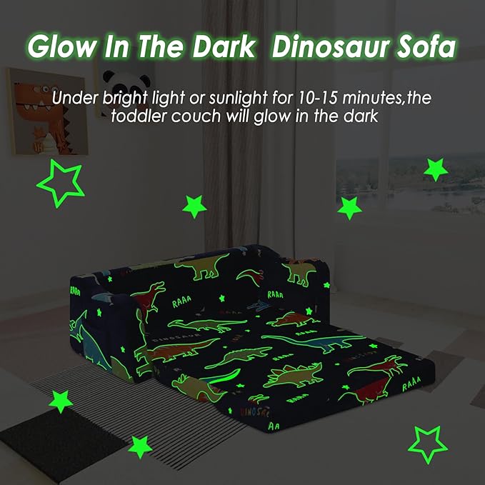 Kids Couch Extra Large, Glow in The Dark 2-in-1 Folding Kids Sofa Bed - Image 5