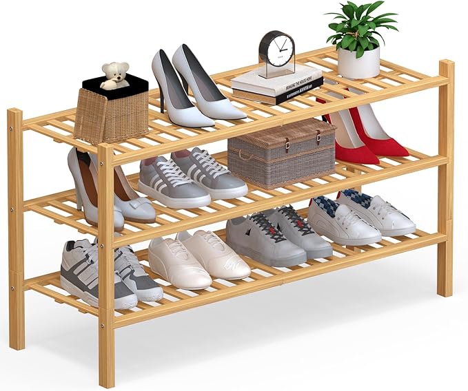 Haddockway Long 3 Tier Bamboo Shoe Rack Storage Organizer, Small Space by Haddockway