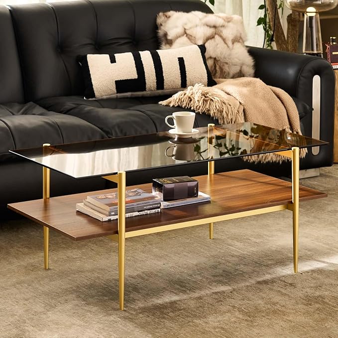 AGV LIGHTING Tadio Glass Coffee Table, Mid-Century Modern Coffee Table - Image 3