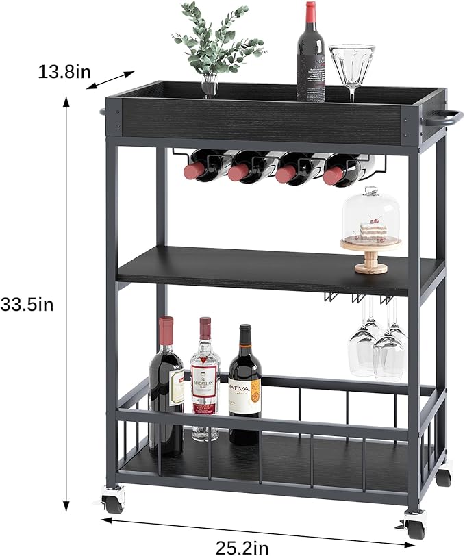 Bar Cart Serving Wine 3 Tier Home Rolling Rack - Image 3