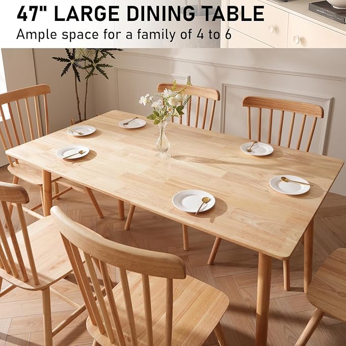BAKEVE Dining Table for 4-6 Person- 47.2'' Solid Wood Kitchen Table, Mid - Image 4
