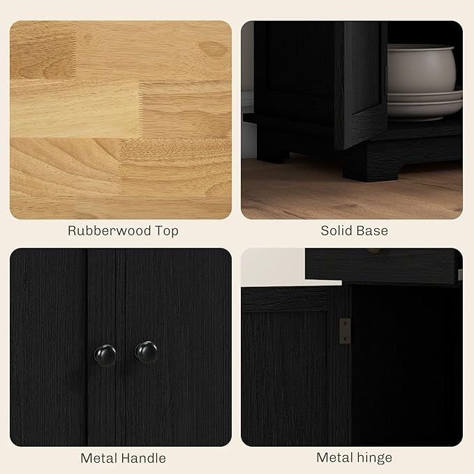 HOMCOM Sideboard with Solid Wood Countertop, Modern Kitchen Storage Cabinet - Image 6