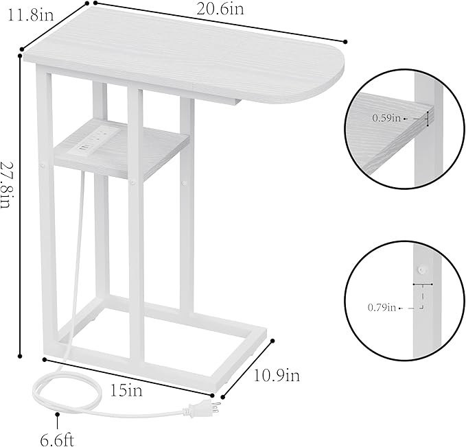 C Table End Table with Charging Station, Couch C Shaped Side Table - Image 3