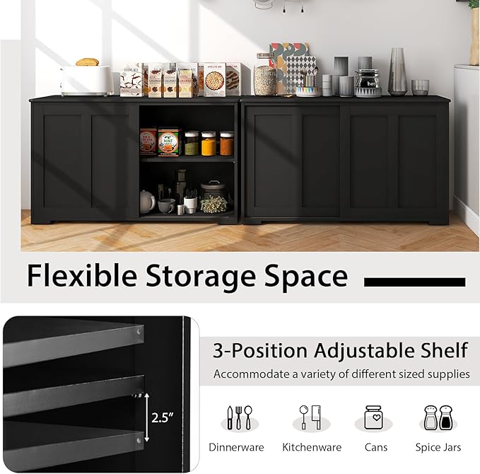 Costzon Sideboard Buffet Cabinet of 2, Wooden Kitchen Storage Cabinet - Image 4