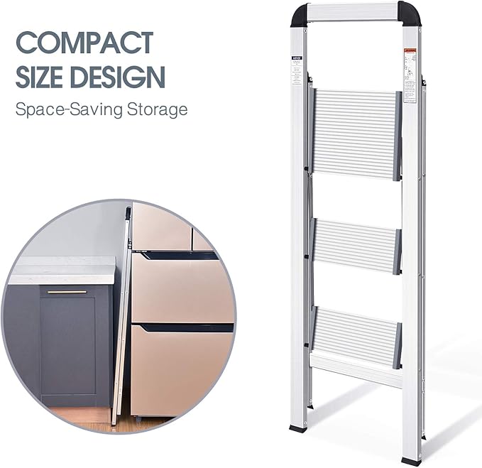 KINGRACK Aluminium 3 Step Ladder, Lightweight Step Stool - Image 2