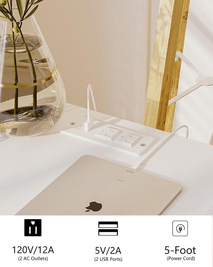 White Nightstand with Outlet, Modern Bedside Table with Storage Drawer and Open - Image 4