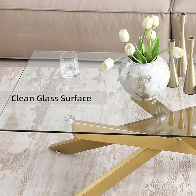 Rectangle Modern Coffee Table, Tempered Glass Top and Metal Tubular Leg - Image 4