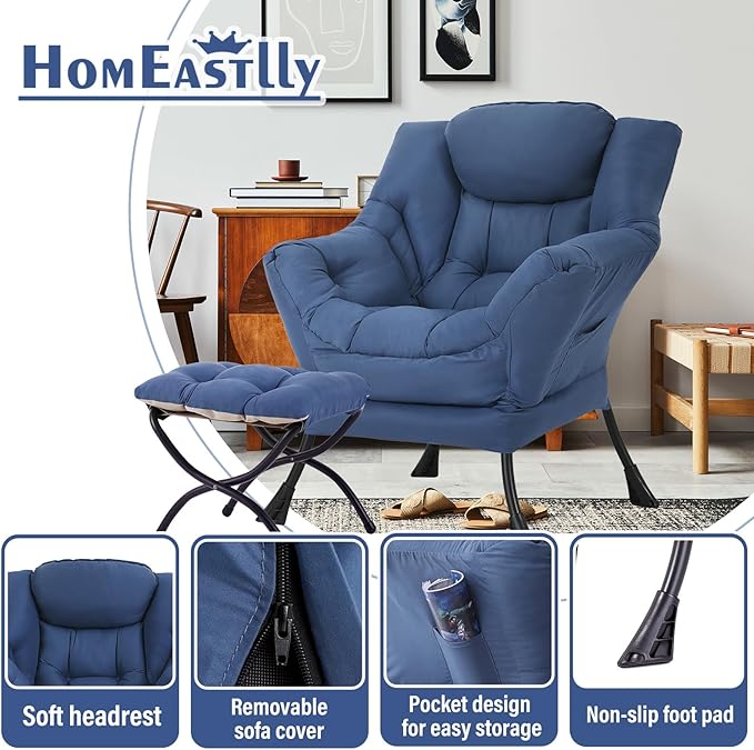 Large Lazy Chair with Ottoman, Accent Reading Chair with a Footrest, Cozy - Image 6