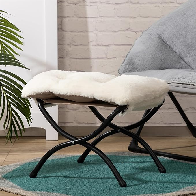 HollyHOME 15" Folding Footrest Stool, Upholstered Small Foldable Ottoman - Image 7