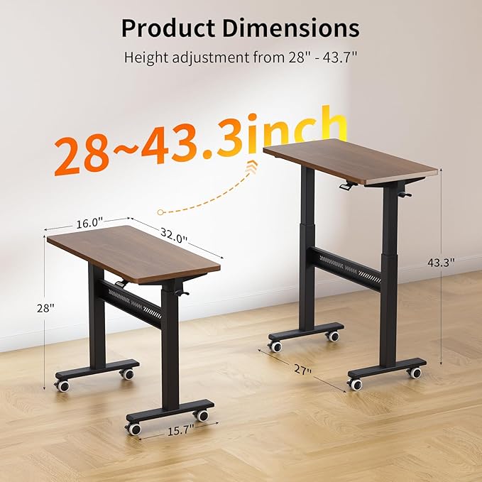 Mobile Walking Pad Desk with Wheels, Pneumatic Small Rolling Standing Desk - Image 2