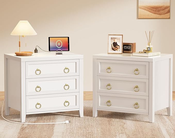 Huuger Paint Night Stand with Charger Station and USB-C Port, 3 Drawer by Huuger