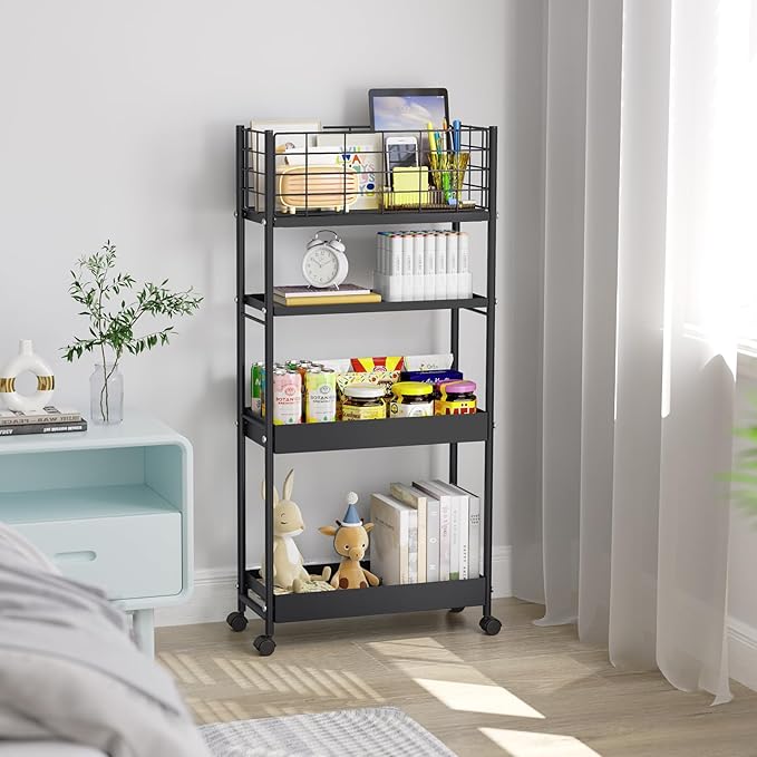 KINGRACK Slim Storage Cart, 4-Tier Metal Utility Rolling Cart - Image 9