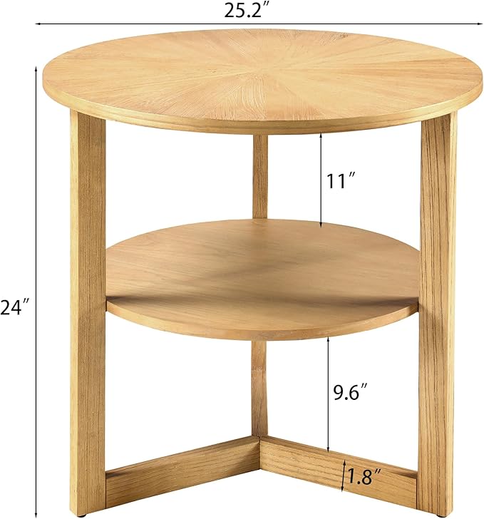 MODERION Large Round End Table, Rustic Beside Table - Image 2