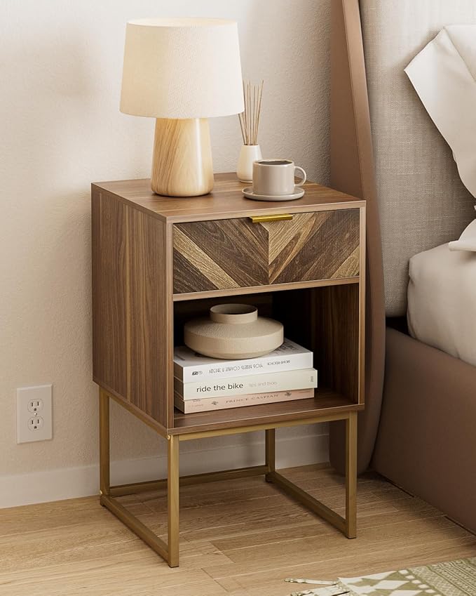 Nightstand, Modern Night Stand Boho Farmhouse Wood Bedside Table - Image 3