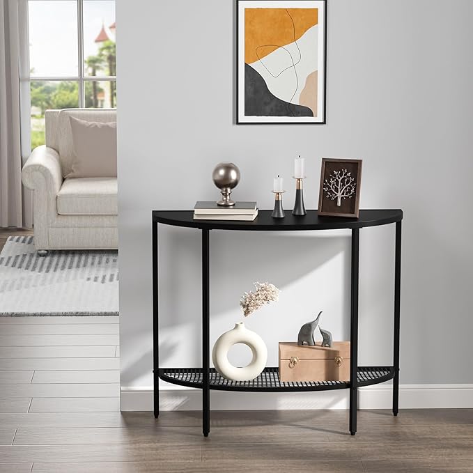 SAYGOER Black Half Moon Console Table 2 Tier Narrow Entryway Table - Image 5