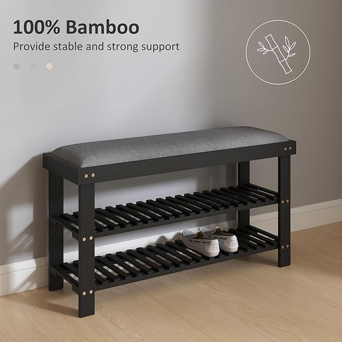 HOMCOM Bamboo Shoe Bench, 3-Tier Entryway Bench - Image 6