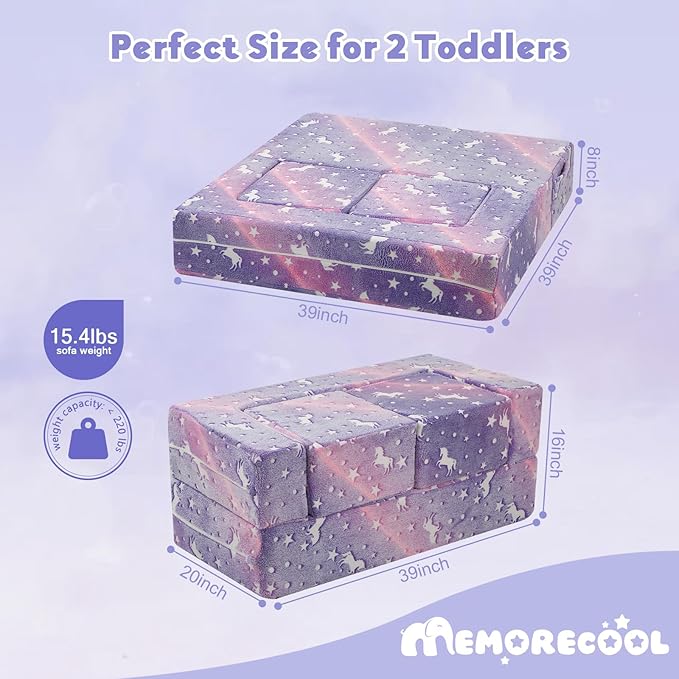 MeMoreCool Unicorn Modular Kids Couch, Glow Rainbow Play Toddler Couch - Image 3