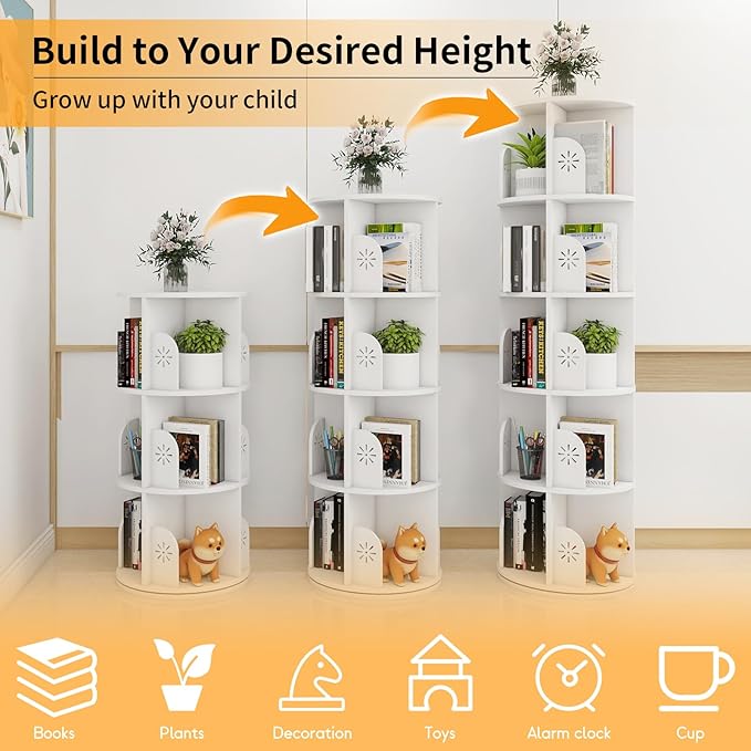 Hestiasko 5 Tier Rotating Bookshelf, 360 Rotating Bookcase, Spinning Bookshelf - Image 6