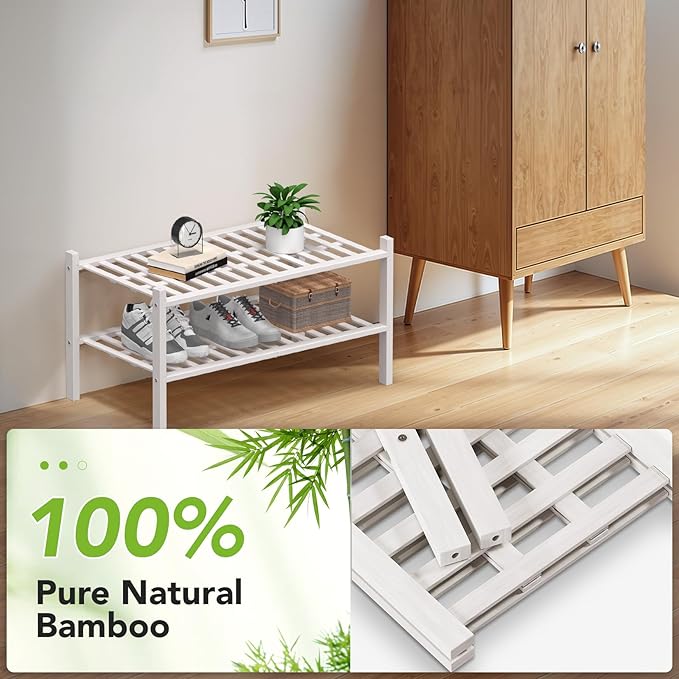 Haddockway Large 2 Tier Bamboo Shoe Rack Storage Organizer, Small Space - Image 5