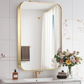 Gold Bathroom Mirror, 48x30 Inch Brushed Gold Mirror, Aluminum Alloy Framed by CLBA