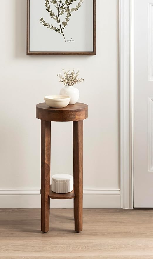 Kate and Laurel Talcott Modern Round Wood Side Table, Walnut Brown, - Image 4