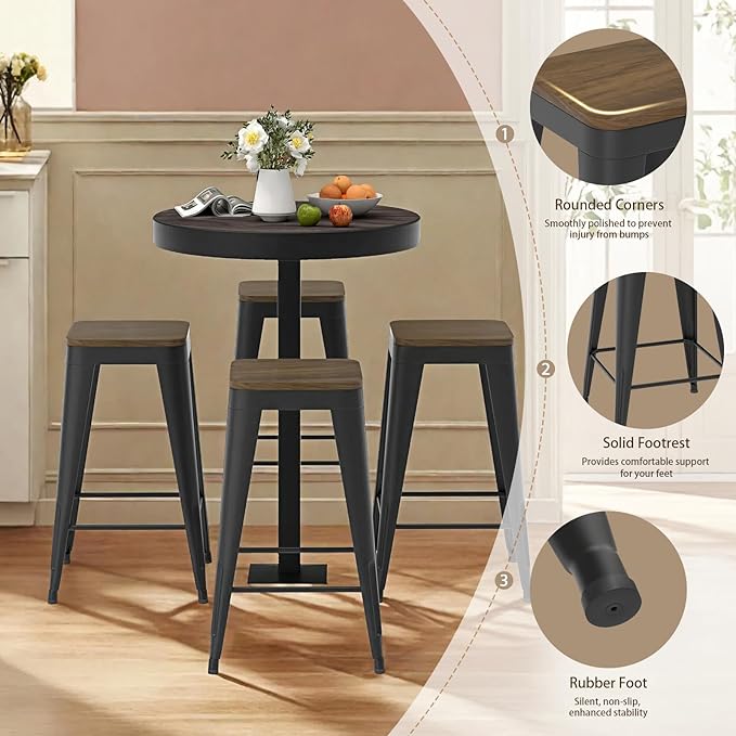 24 inch Backless Bar Stools Set of 4, Indoor Metal Bar Stools - Image 3