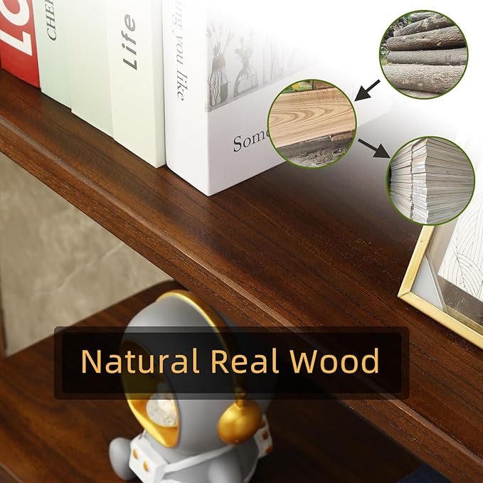WH-AOERPYMY Natural Real Wood Bookcase, Industrial Bookshelf, 6 Tier Solid Wood - Image 4