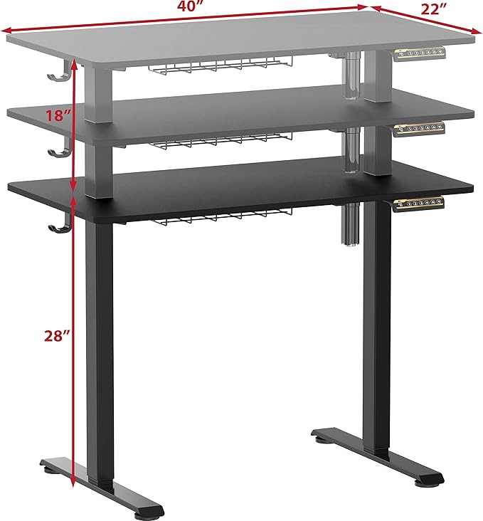 SHW 40 x 22 Inches Electric Height Adjustable Sit to Stand Desk - Image 3