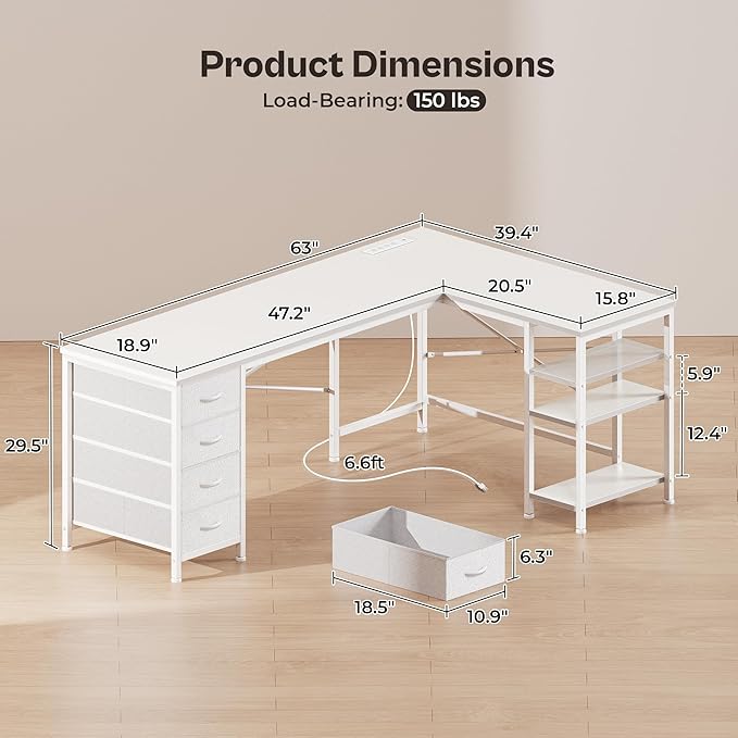 Huuger 63 Inch L Shaped Desk - Image 2