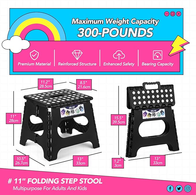 Delxo Folding Step Stool, 11 Inch Non-Slip Foldable Step Stools, Portable - Image 2