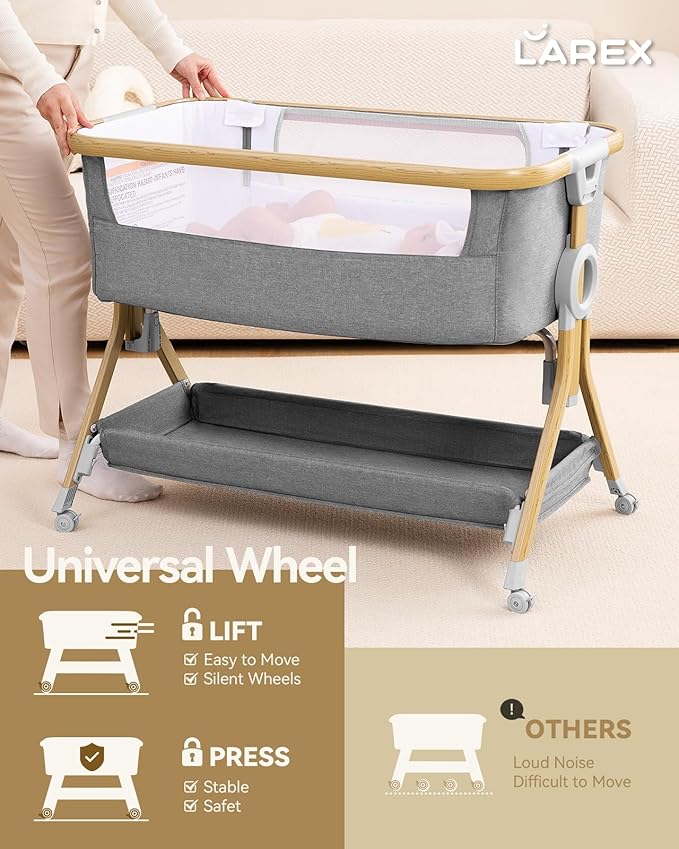 Larex 3 in 1 Baby Bassinet Bedside Sleeper, Breathable Mesh Safe Bedside - Image 6