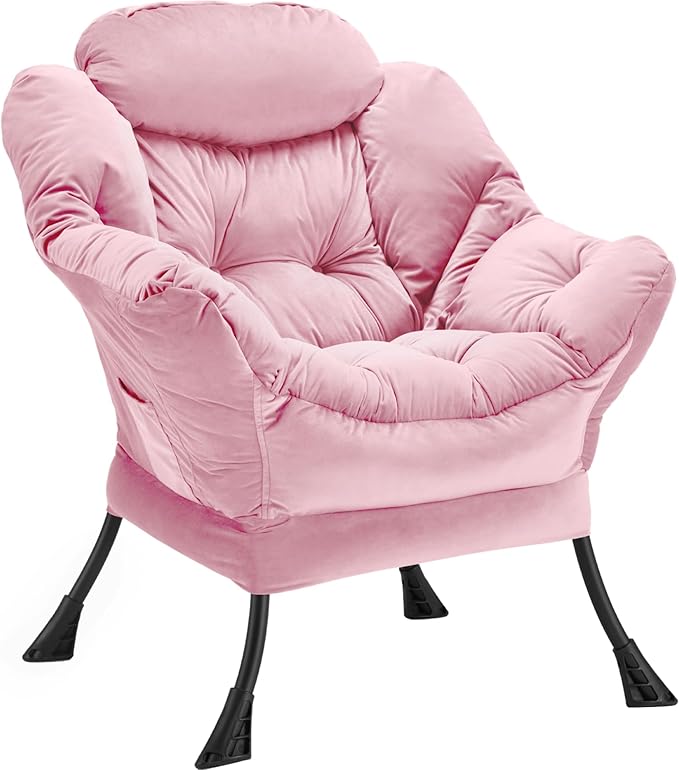 Lazy Chair Thick Padded, Comfy Velvet Accent Lounge Chair by Youtanic