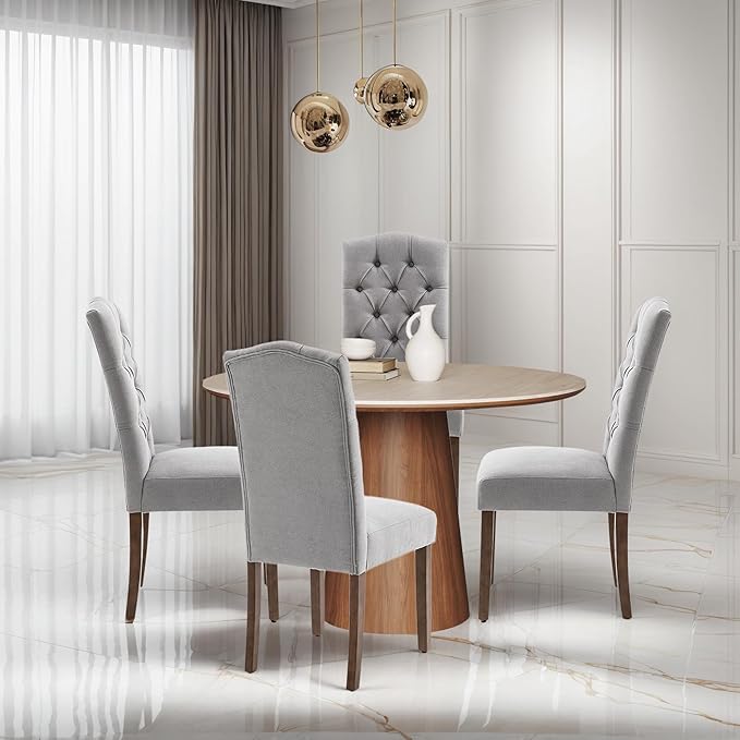 Tufted Upholstered Parsons Dining Chair Set Fabric Diner Accent Stylish Modern - Image 3