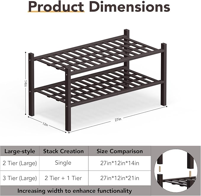 Haddockway Large 2 Tier Bamboo Shoe Rack Storage Organizer, Small Space - Image 3