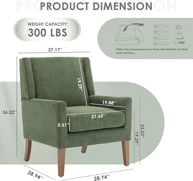 COLAMY Modern Wingback Living Room Chair, Upholstered Fabric Accent Armchair - Image 2