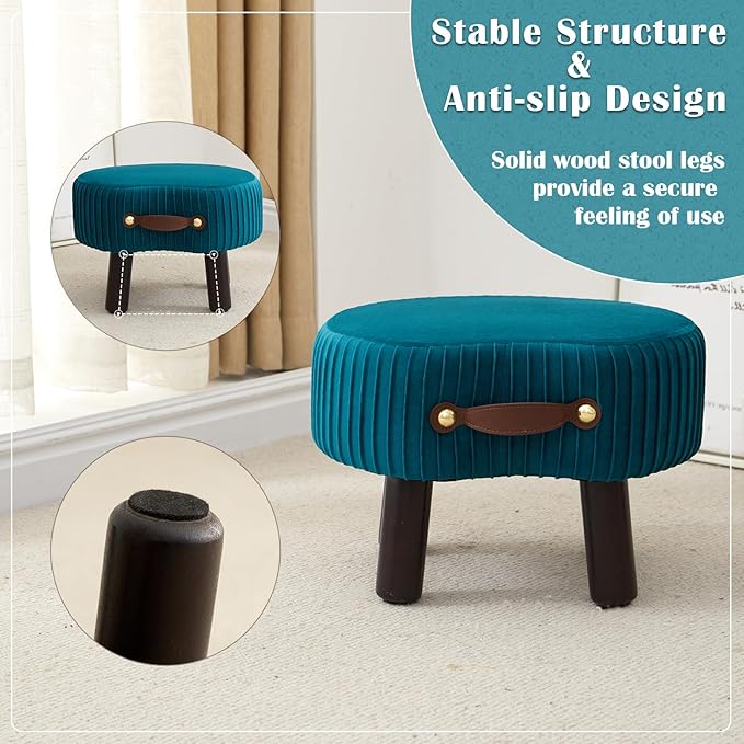 Small Footstool with Handle, Velvet Ottoman Foot Rest with Padded Seat - Image 4