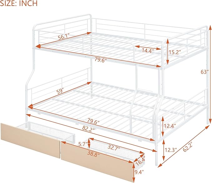 Full Over Queen Metal Bunk Bed - Image 2