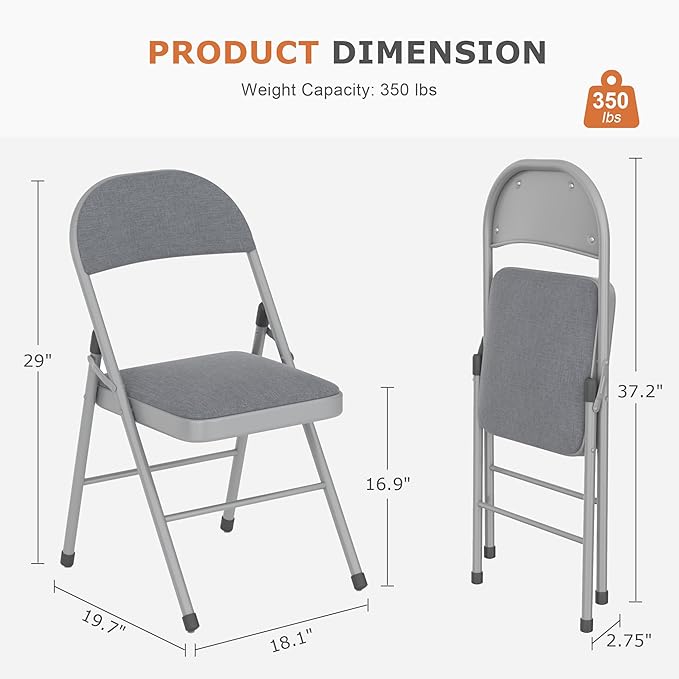 VECELO Padded Folding Chairs 4 Pack, Comfortable Cushioned Seat & Backrest - Image 3
