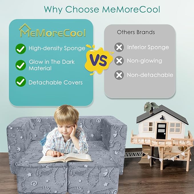 MeMoreCool Glow-in-The-Dark Dinosaur Modular Kids Play Couch — Convertible Foam - Image 4