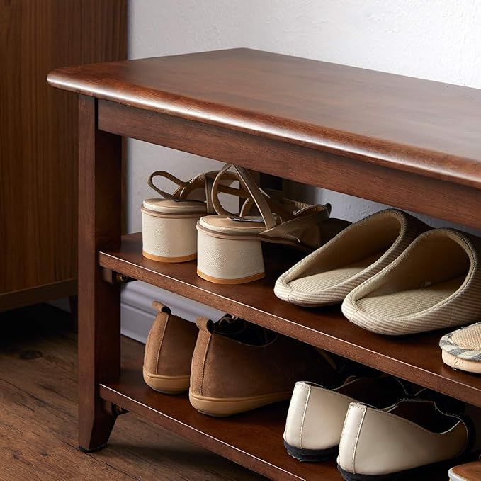 XKZG Storage Bench Wooden Shoe Rack Bench Rustic Solid Wood Entryway Bench - Image 4