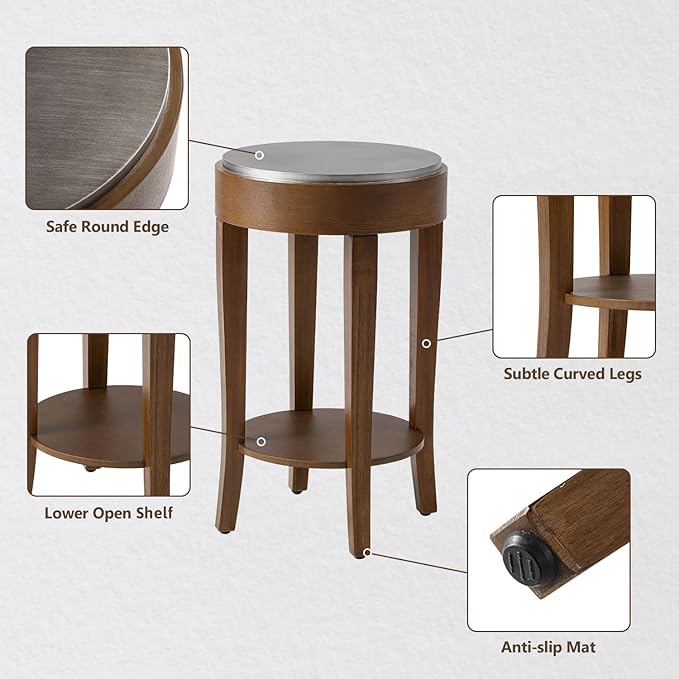 COSIEST Round End Table, 2-Tier Classic Brown Side Table, Farmhouse Wood Accent - Image 6