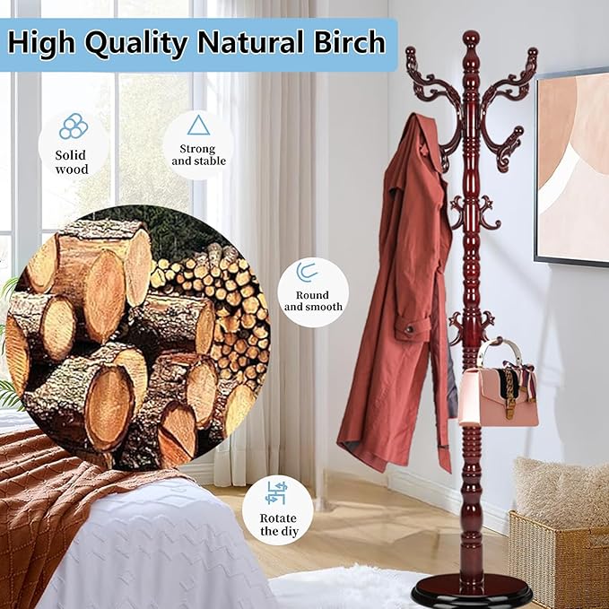 Solid Wood Coat Rack, Coat Racks Free Standing - Image 2