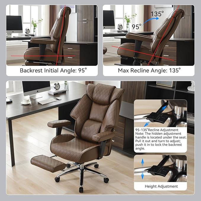 Big and Tall Office Chair with Footrest, PU Leather High Back Executive Office - Image 6