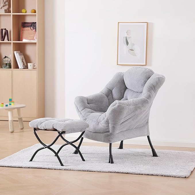 Plush Lazy Chair and Ottoman, Large Contemporary Accent Lounge Chair - Image 7