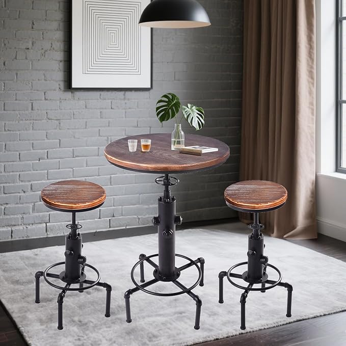Industrial Tall Bistro Table 32.3-36.2", Adjustable Swivel Pub Table, Kitchen - Image 6