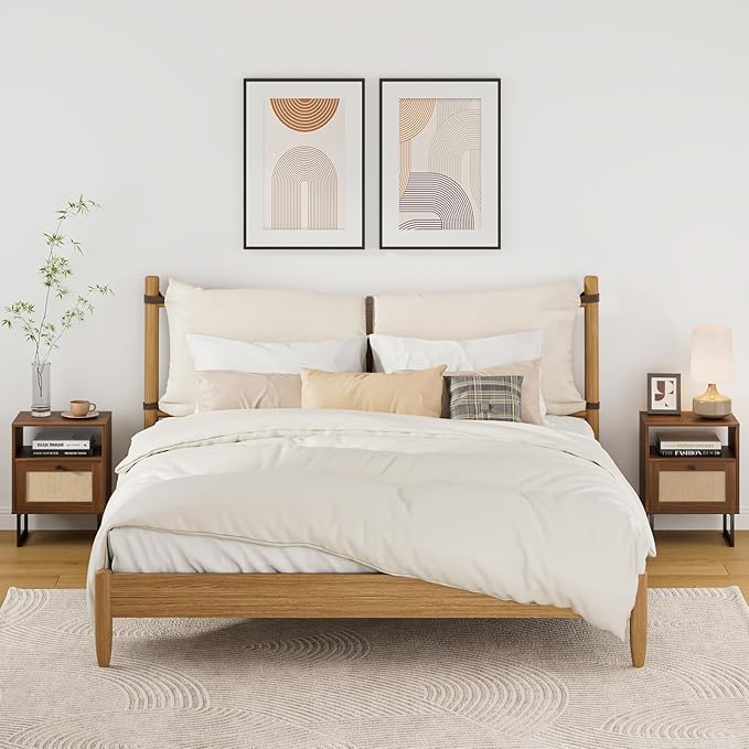 Rattan Nightstand, Mid Century Modern Night Stand, Boho Farmhouse Wood Bedside - Image 7