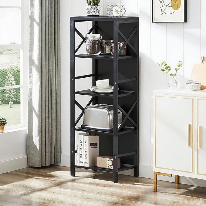 Small Bookshelf, 5 Tier Industrial Bookcase - Image 3
