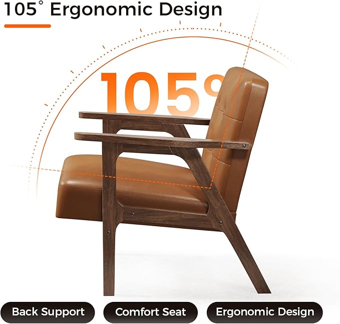 Casaottima PU Leather Accent Chair Mid Century Comfy Cozy Chair - Image 7